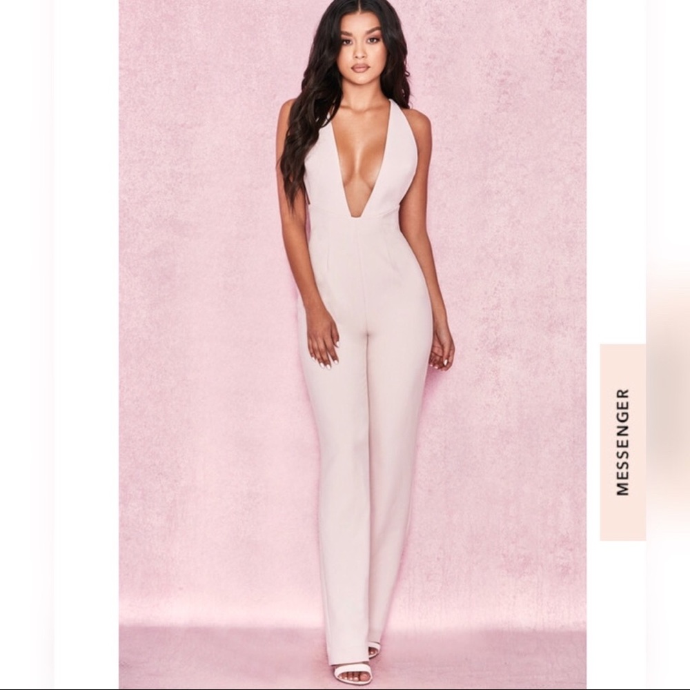 House of CB Analyn Deep V Blush Jumpsuit (NEW WITH TAGS)